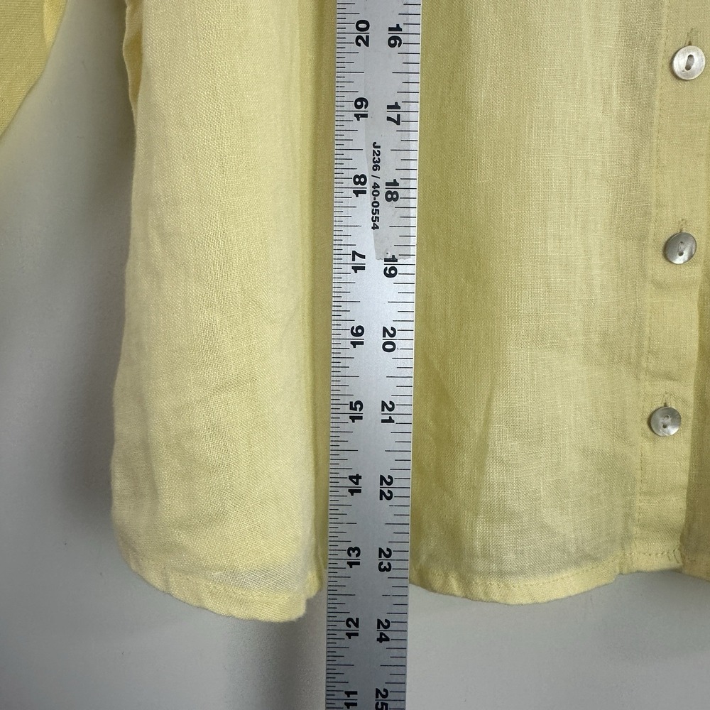 Laura Ashley L Shirt Butter Yellow Linen Button Up Long Sleeve Coastal Preppy - Picture 7 of 9